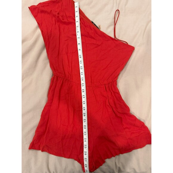 Alice + Olivia Womens Sz 6 Red Draped Elastic Waist Flare One Shoulder Romper - Picture 7 of 7